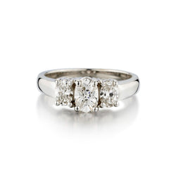 Ladies 14kt diamond 3-stone Ring Set with Oval Cut Diamonds. 1.00ct Tw