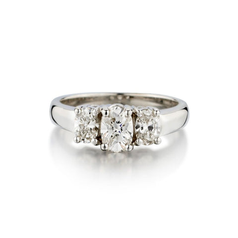 Ladies 14kt diamond 3-stone Ring Set with Oval Cut Diamonds. 1.00ct Tw