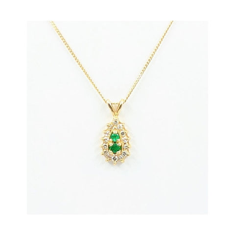 Ladies 14kt Y/G Green Emerald and Diamond Pendant