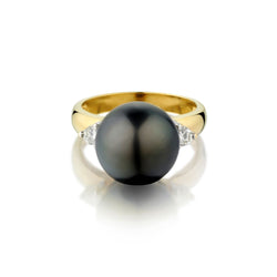 Ladies 18kt Y/G Tahitian 12.5mm South Sea Pearl and Diamond Ring.