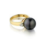 Ladies 18kt Y/G Tahitian 12.5mm South Sea Pearl and Diamond Ring.