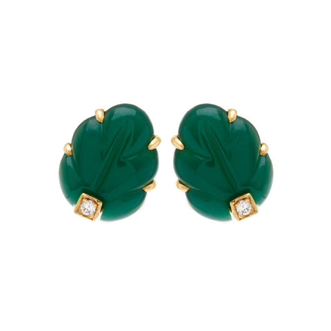 Cartier Chalcedony Leaf & Diamond Yellow Gold Earrings