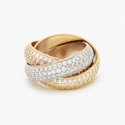 Cartier Pavé Diamond Trinity Three-Gold Rolling Ring