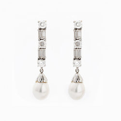 Freshwater Cultured Pearl and Diamond Drop Earrings