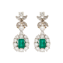 Green Emerald and Diamond White Gold Drop Earrings