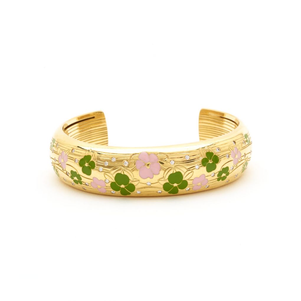 Escada Yellow Gold Enamel & Diamond Floral Cuff Bracelet – Van Rijk
