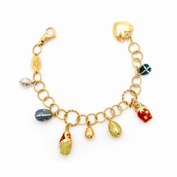 Faberge Enamel Dolls & Eggs Yellow Gold Charm Bracelet