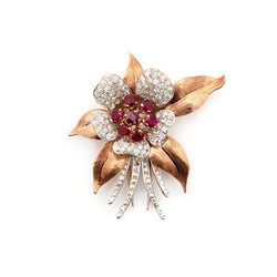 Garrard Pink Gold, Diamond & Ruby Flower Brooch
