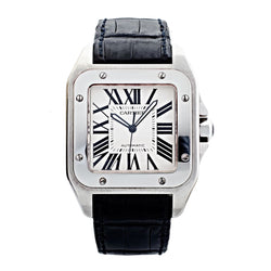 Cartier Santos 100TH Anniversary XL Steel Leather Strap Watch