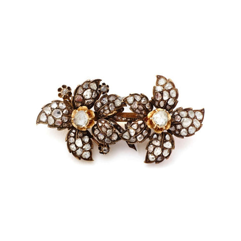 Georgian En Tremblant Rose Cut Diamond Flower Brooch