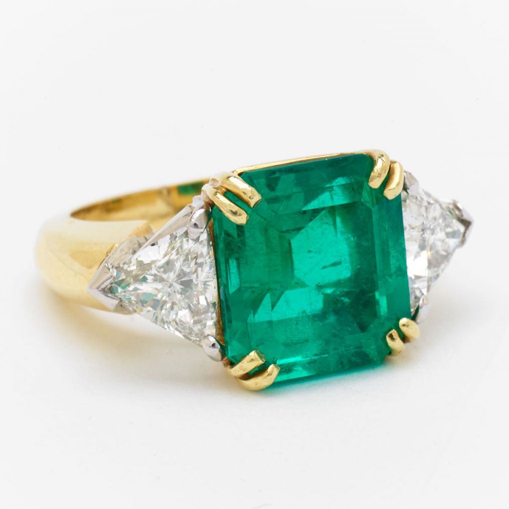 Trillian Rings 7.62 Carat Green Emerald Ring with Trillian Cut Diamonds (2.06ct Tw ...