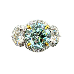 Round GIA Graded Natural Faint Green 4.05ct Brilliant Cut Diamond Ring