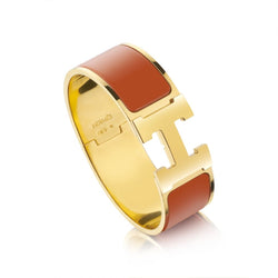 Hermes Orange Enamel Clic Clac H Gold Hardware Bracelet