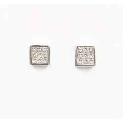 14kt White Gold Invisible Set Square Diamond Earrings