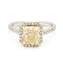 2.19ct Natural Fancy Light Yellow Radiant-Cut Halo Ring