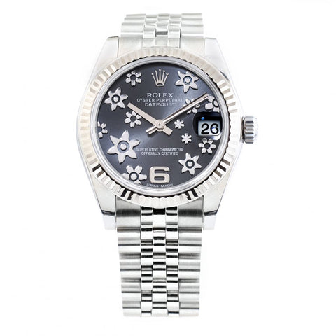 Rolex Oyster Perpetual Datejust Mid-size Floral Dial Steel Watch