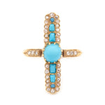 Victorian Yellow Gold Cross Turquoise & Old-Rose Cut Diamond Ring
