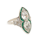 Edwardian Diamond, Green Emerald & Platinum Ring