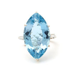 14.21 Carat Marquise Cut Aquamarine & Diamond Ring