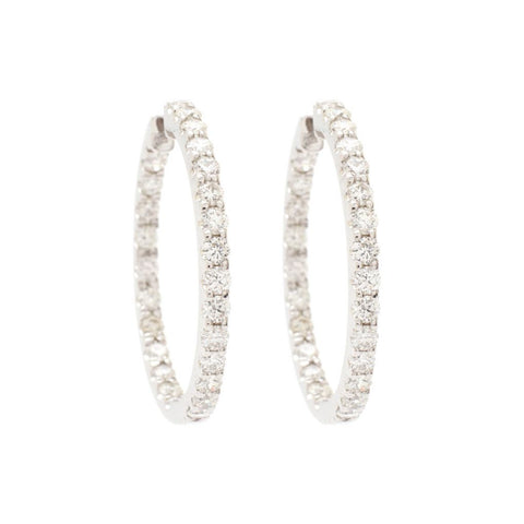 Medium Round Shaped Diamond White Gold Hoop Earrings