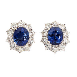 Oval-Cut Sapphire & Diamond White Gold Earrings