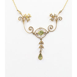 14kt Vintage Peridot and Seed Pearl Necklace