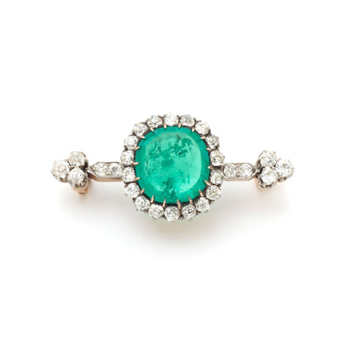 Vintage Victorian 10.00 Carat Green Emerald Brooch with Diamonds