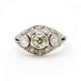 Art Deco Three-Stone European Cut Diamond Platinum Ring
