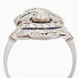 Art Deco Elongated  Diamond & Sapphire Platinum Ring