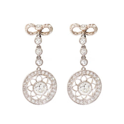 Vintage Edwardian  European Cut Diamond Bow Earrings