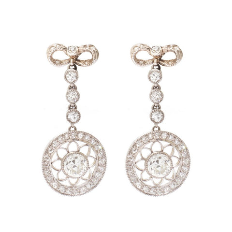 Vintage Edwardian  European Cut Diamond Bow Earrings