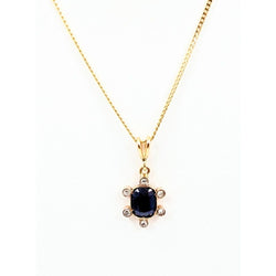 Ladies 14kt Y/G Blue Sapphire and Rose Cut Diamond Pendant