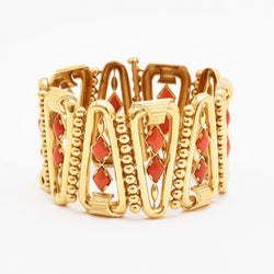Ladies Retro 21 Karat Yellow Gold and Coral Bracelet