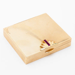 Retro 14 Karat Yellow Gold and Ruby Makeup Compact