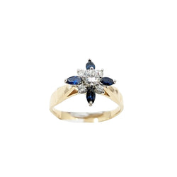 Ladies 14kt Yellow Gold Blue Sapphire and Diamond Ring.