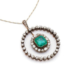Victorian Green Emerald & Old-Mine Cut Diamond Pendant