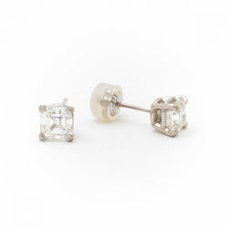 2.09 Total Carat Square Emerald Cut Diamond Stud Earrings