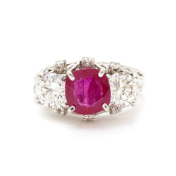 3.00 Carat Burmese Ruby And Diamond Platinum Ring