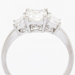 Three Stone Square Emerald Cut Diamond Platinum Ring