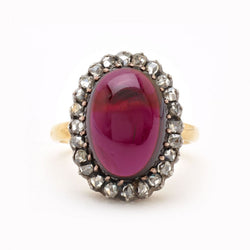 Victorian Cabochon Rhodolite Garnet & Diamond Ring