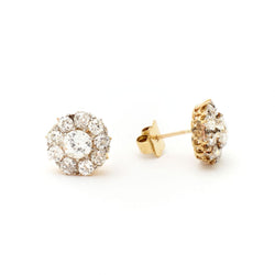 Victorian Diamond Flower Cluster Rose Gold Earrings