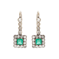 Victorian Green Emerald & Old-Mine Cut Diamond Earrings
