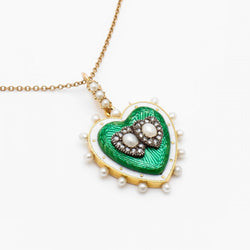 Victorian Pearl, Enamel & Rose Cut Diamond Heart Pendant