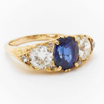 Victorian Three Stone Sapphire & Diamond Yellow Gold Ring