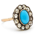 Victorian Oval Turquoise & Old-Mine Cut Diamond Cluster Ring