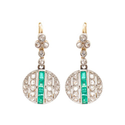 Vintage Old-Rose Cut Diamond & Green Emerald Earrings