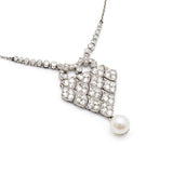 Art Deco Old European Cut Diamond & Pearl Mesh Drop Pendant