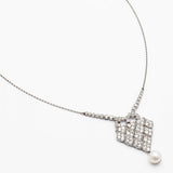 Art Deco Old European Cut Diamond & Pearl Mesh Drop Pendant