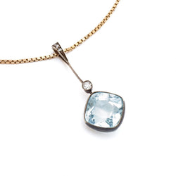 Edwardian Aquamarine & Diamond Rose Gold & Silver Necklace