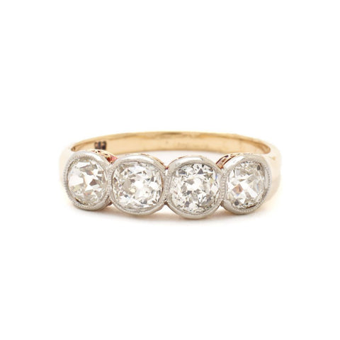 Edwardian 1.20 Total Carat Mine Cut Diamond & Gold Ring